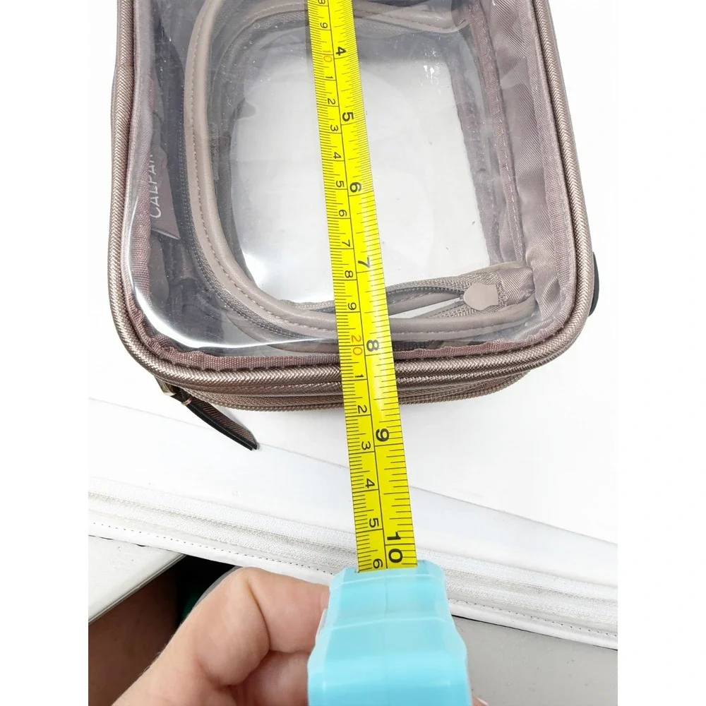 Calpak Small Clear Cosmetics Case In Mocha Makeup Toiletry Travel Bag Dual Zip
